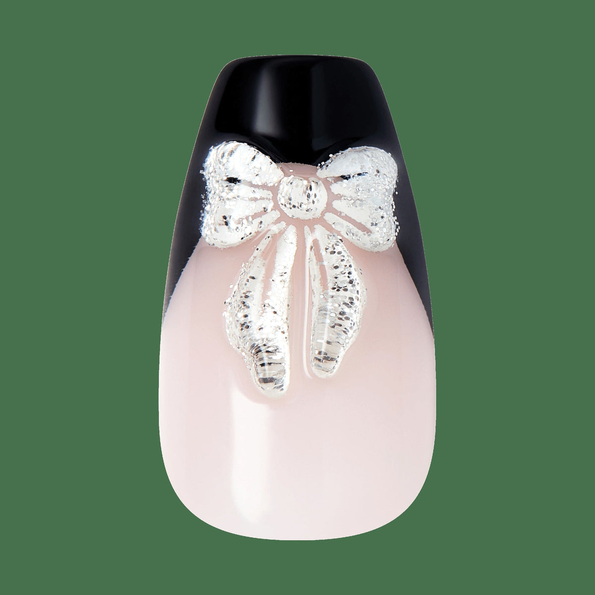 Impress Design No Glue Fake Press On Nails - By The River | 3D & Jewel French, Black, Medium, Coffin, Manicure