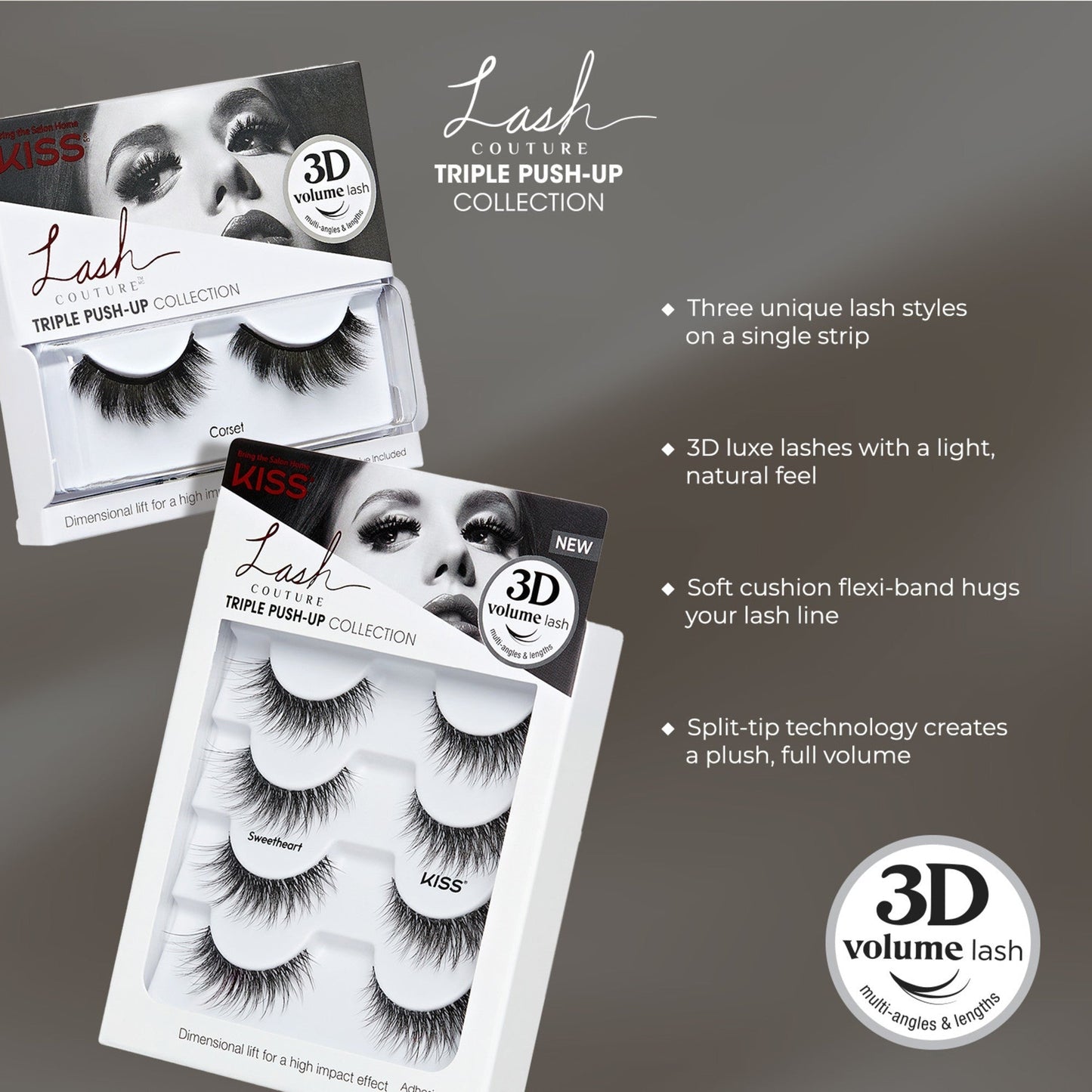 Kiss Lash Couture Triple Push-Up False Eyelashes - Sweetheart | 4 Pairs, Strip Lashes, 14mm