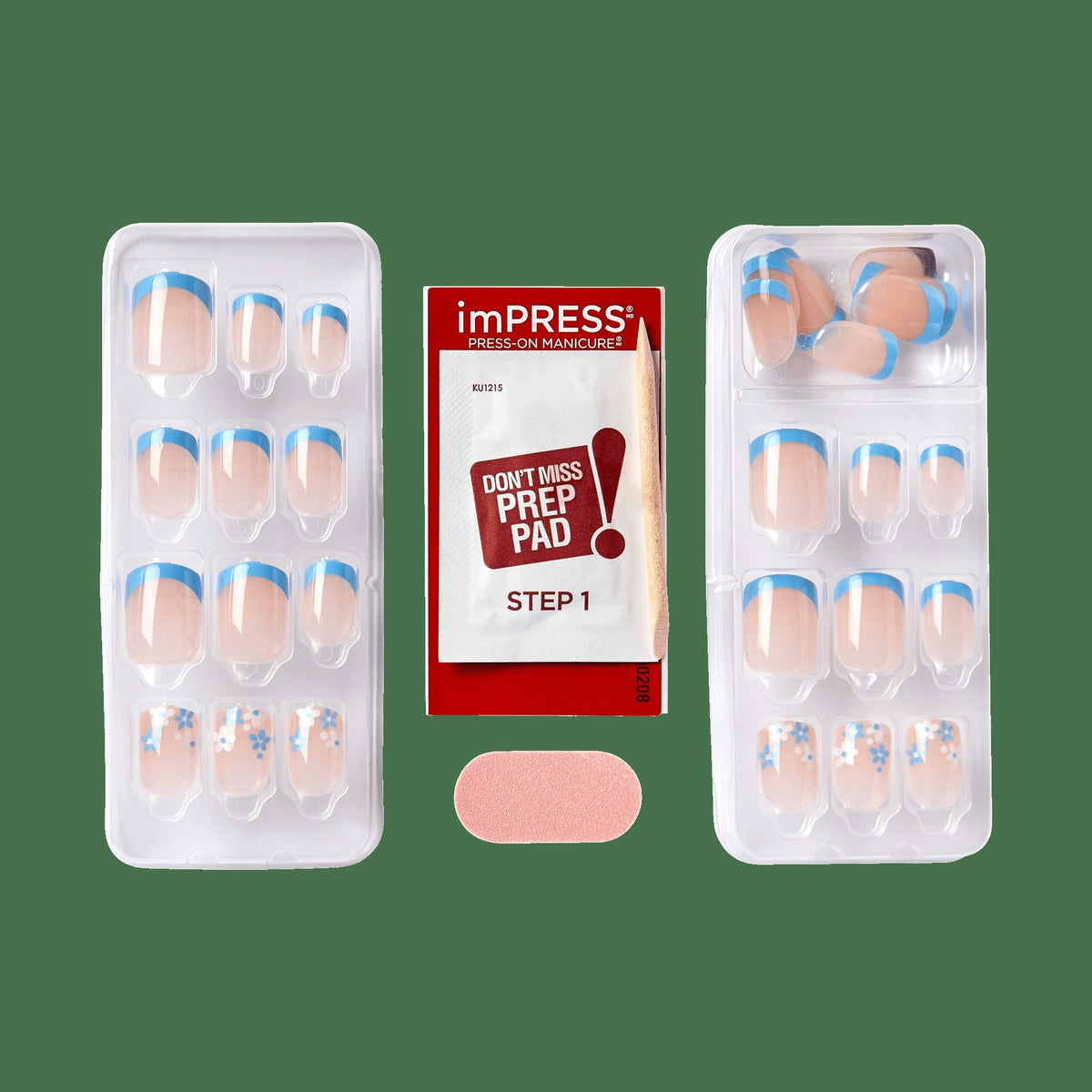 Impress French No Glue Fake Press On Nails - Snooze | French Design, Blue, Short, Squoval, Manicure