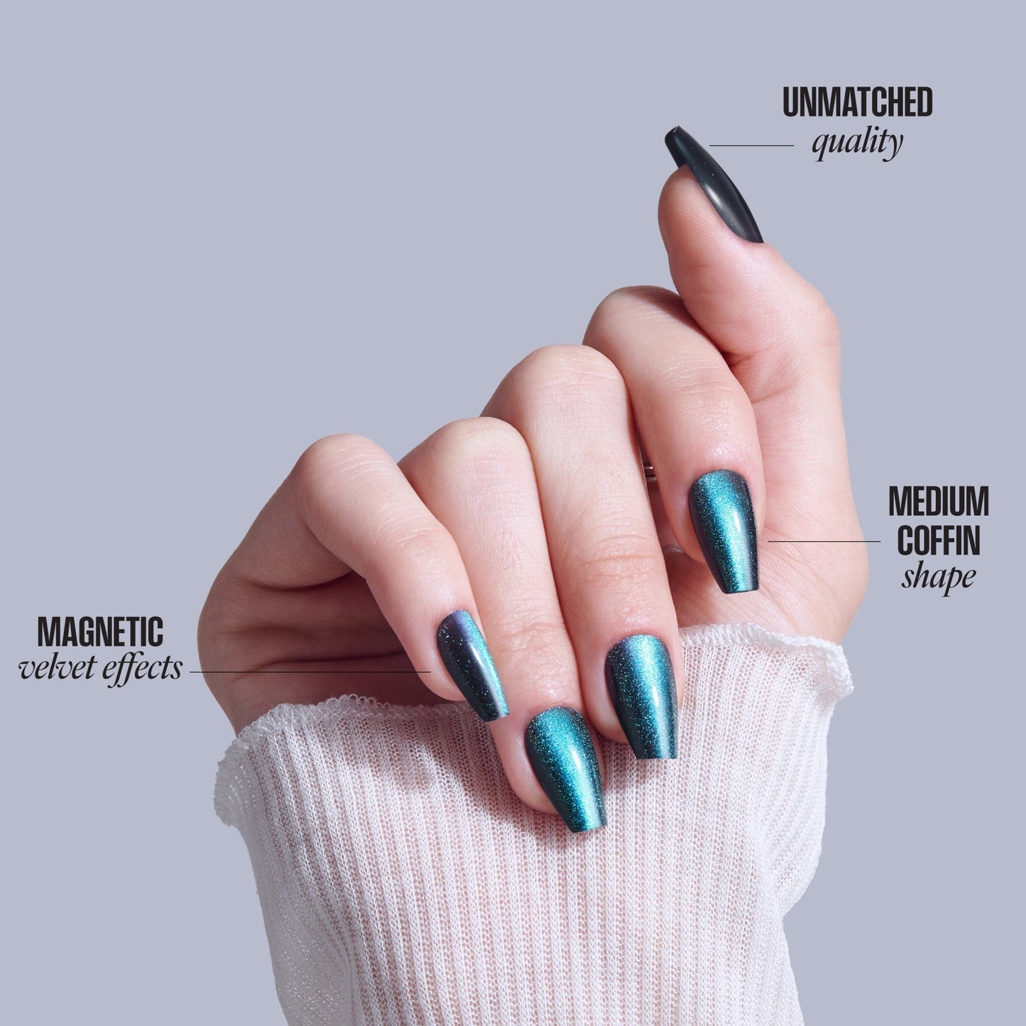 Kiss Core Magnetic Press On Fake Glue Nails - Shimmering | Magnetic, Green & Blue, Medium, Coffin