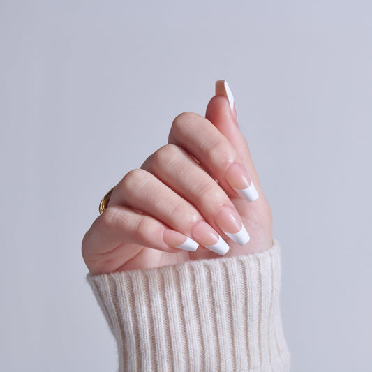 Kiss Core French Press On Fake Glue Nails - Reunion | French Tips, White, Medium, Coffin