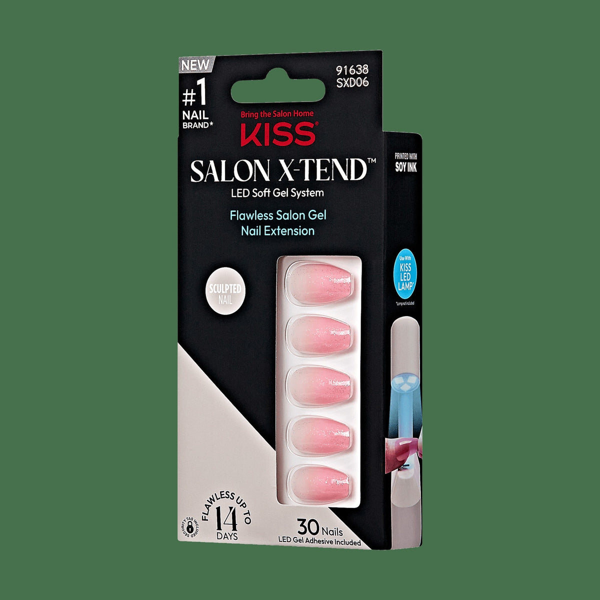 Kiss Salon X-tend Design Press On Soft Gel Nails - Detox | French Design, Pink, Medium, Coffin