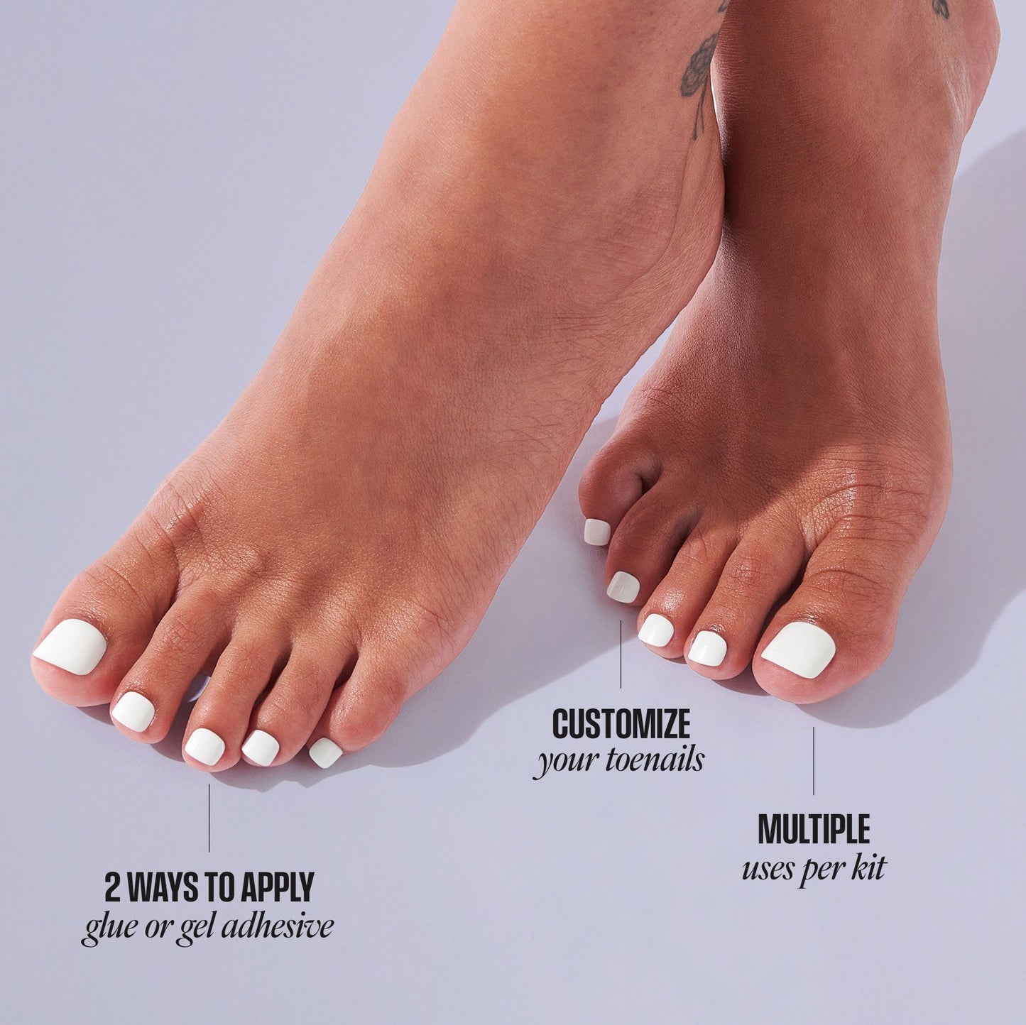 Kiss Professional Full Cover Press On Fake Toenails - Tippy Toes | 130 Toenails, Includes Nail Glue, Solid, White, Short, Squoval, Pedicure