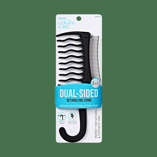 Kiss Colors & Care Dual Sided Detangling Comb | Wide-Tooth Comb, Metal Bristles, Easy Storage