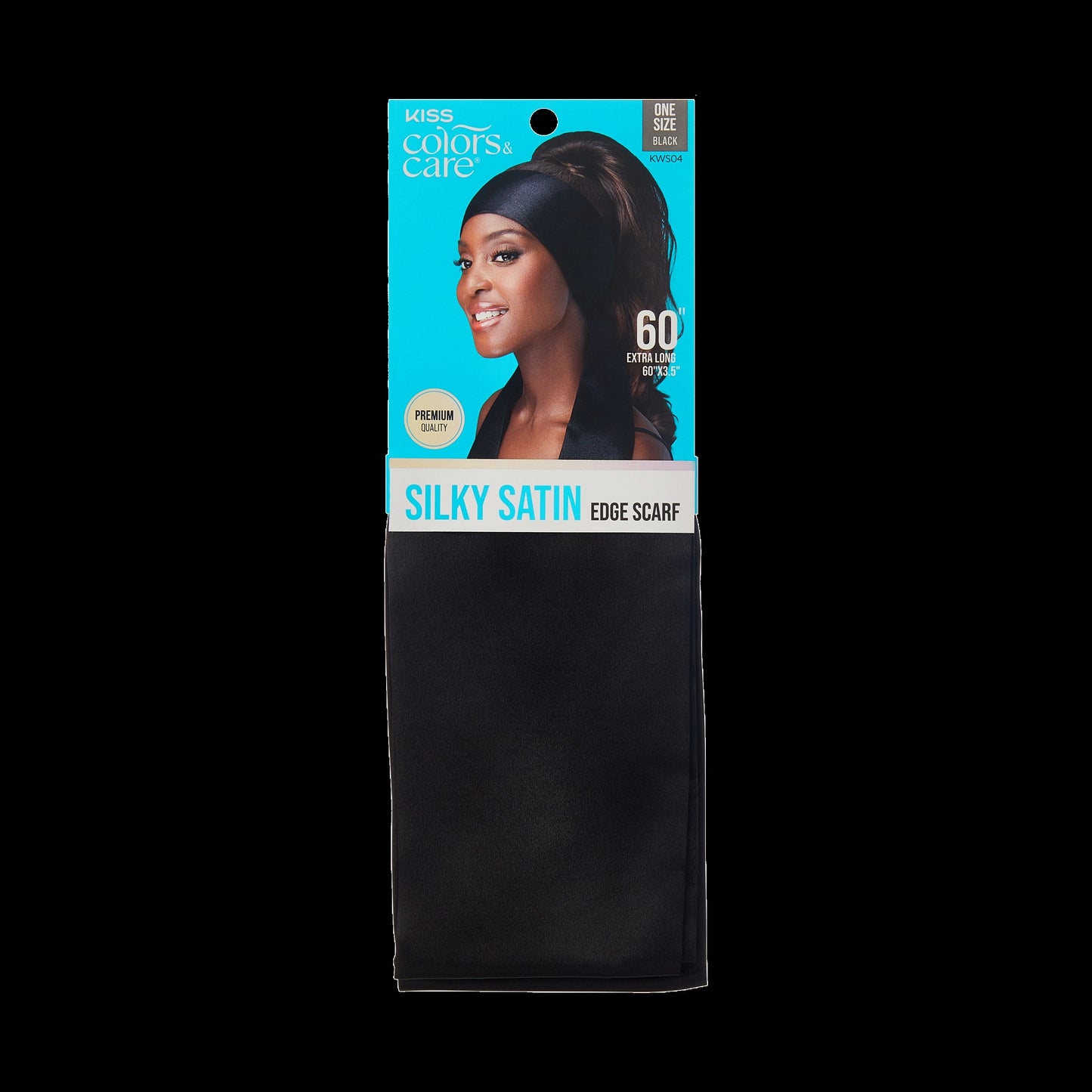Kiss Colors & Care Silky Satin Edge Scarf - Black | Head Scarf, Hair Scarf, 60"L x 4"W, Hair Accessories