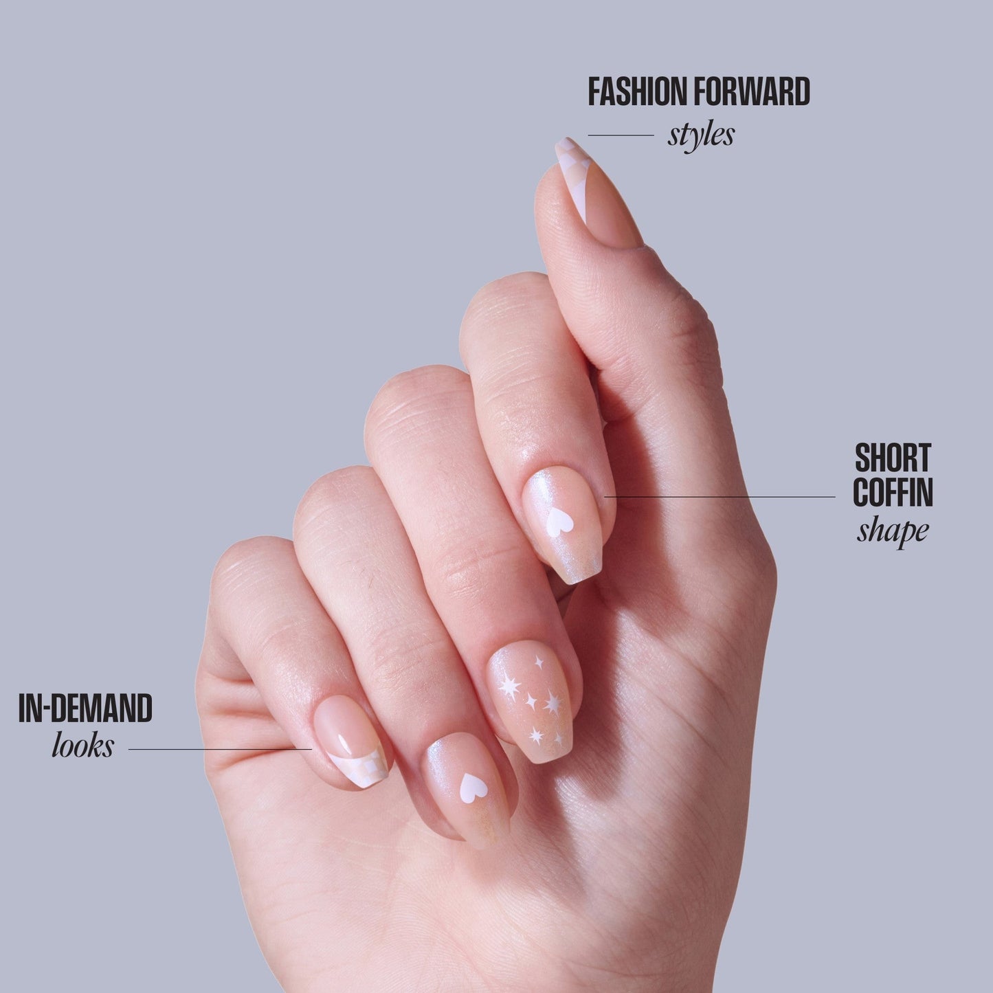 Kiss Core Design Press On Fake Glue Nails - Cheers | French Design, Neutral, Short, Coffin