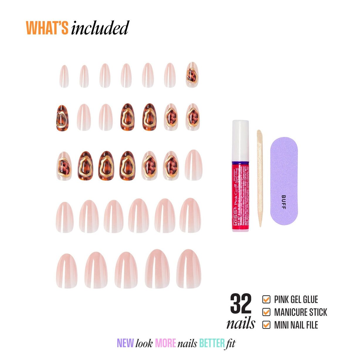 Kiss Nail Drip Press On Fake Glue Nails - Lively Whisper | 3D & Jewel Design, Brown & Gold, Medium, Almond