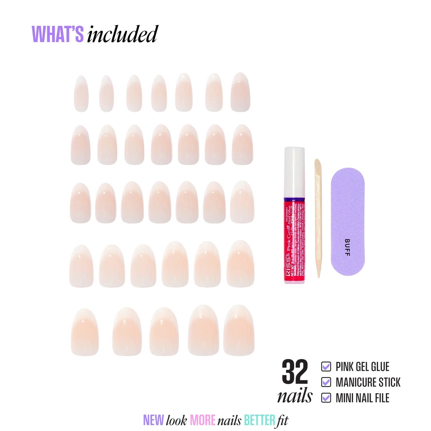 Kiss Core French Press On Fake Glue Nails - Burble | French Tips, White, Medium, Almond