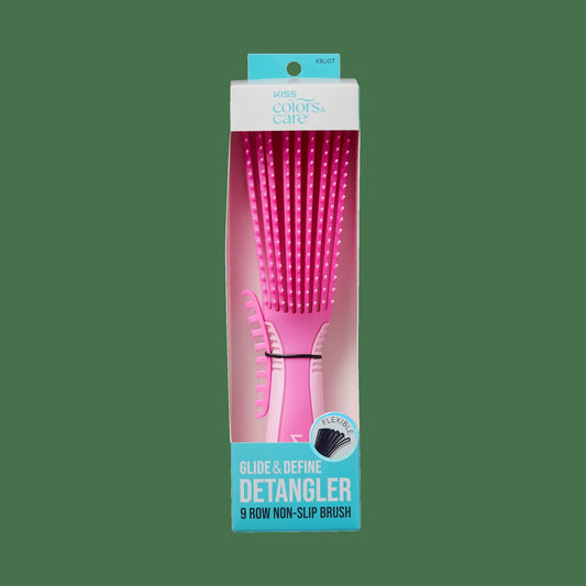 Kiss Colors & Care Glide & Define Non-Slip Detangling Brush | 9 Rows, Detangling Brush, Curl Brush