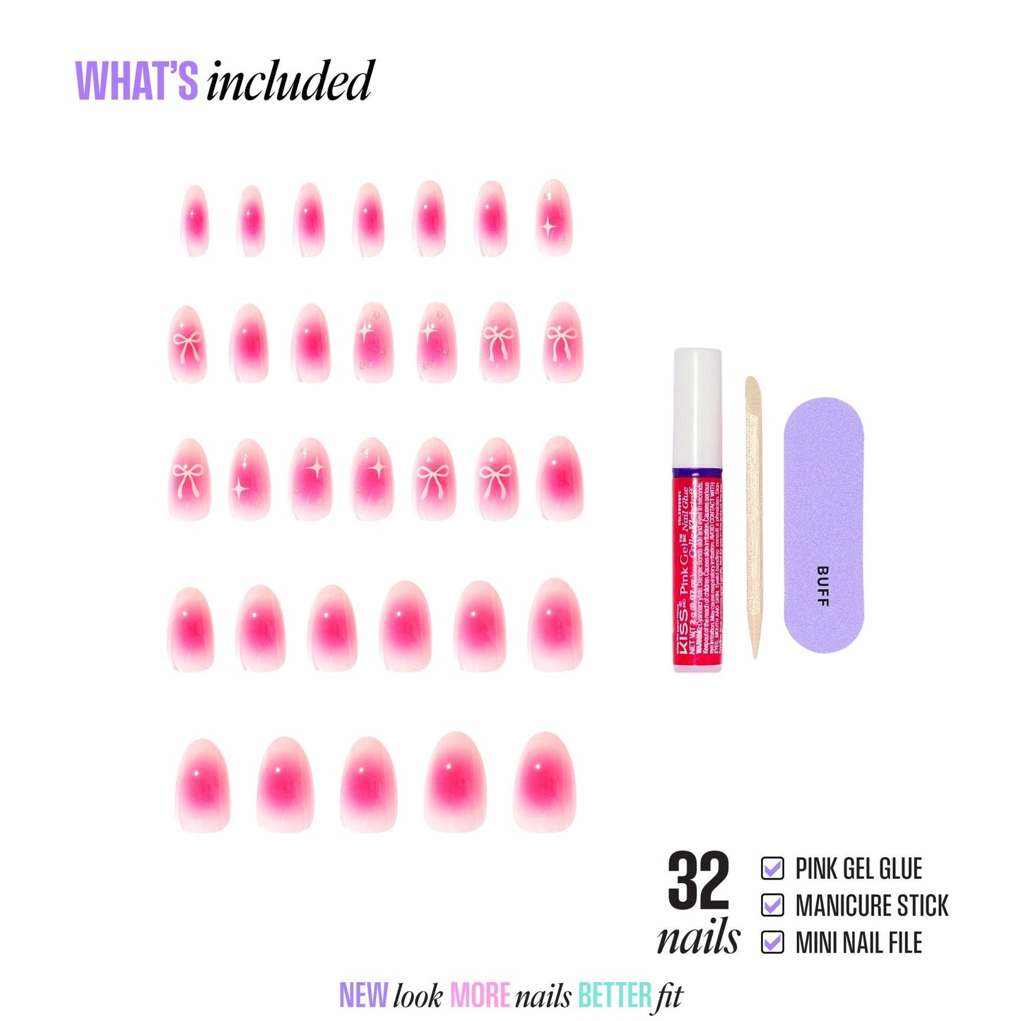 Kiss Core Design Press On Fake Glue Nails - My Time | Design, Pink, Medium, Almond