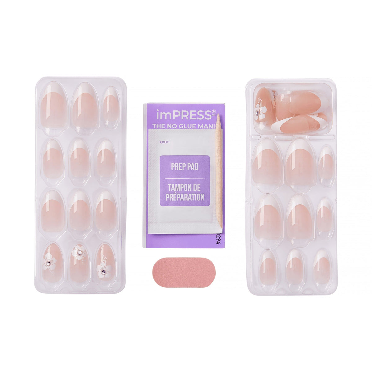 Impress Design No Glue Fake Press On Nails - Uplifted | French Design, White, Medium, Almond, Manicure