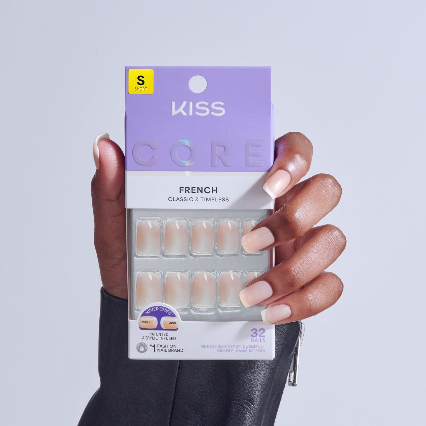 Kiss Core French Press On Fake Glue Nails - My Darling | French Tips, Neutral, Short, Squoval