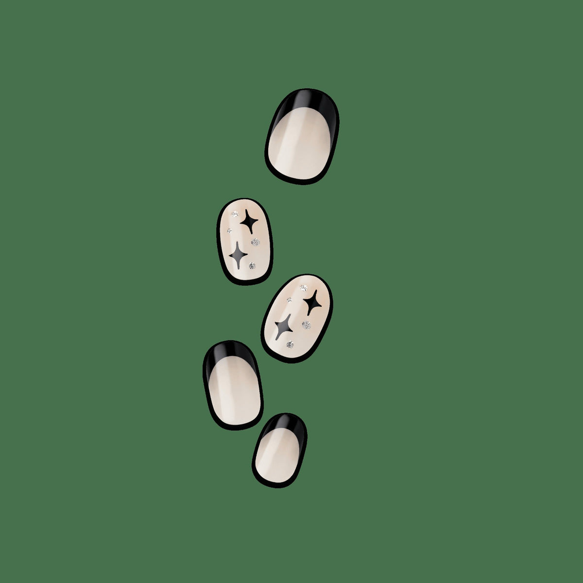 Impress Design No Glue Fake Press On Nails - Gold Ring | French Design, Black, Short, Oval, Manicure