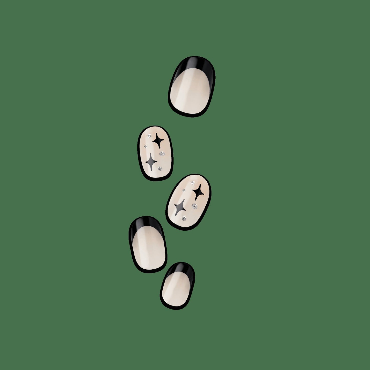 Impress Design No Glue Fake Press On Nails - Gold Ring | French Design, Black, Short, Oval, Manicure