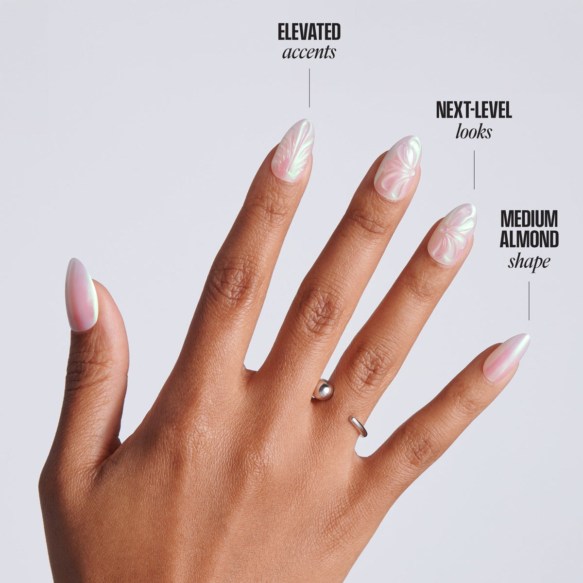 Kiss Glam Jeweled Press On Fake Glue Nails - Pearl Dust | 3D & Jewel Design, Pink, Medium, Almond