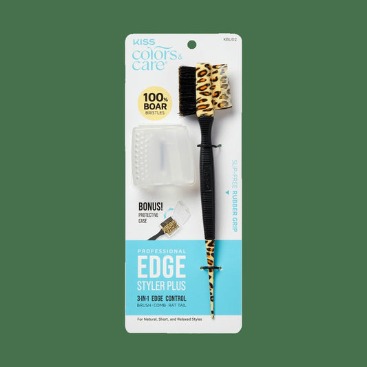 Kiss Colors & Care Edge Brush with Case | Edge Styling Brush, Baby Hair Brush, Edge Control Brush, Parting Comb, Protective Case