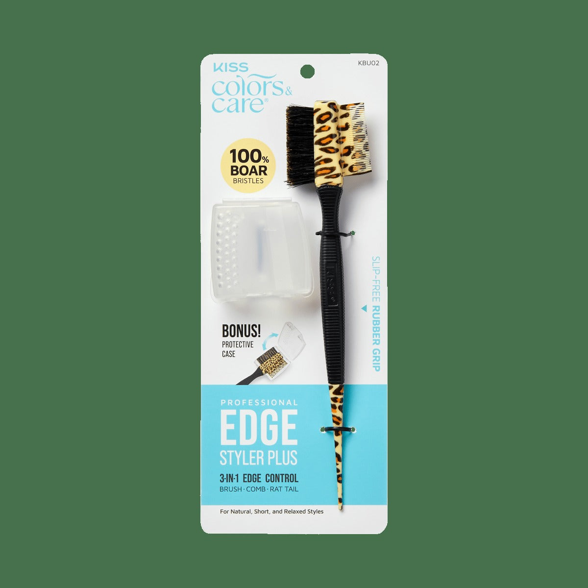 Kiss Colors & Care Edge Brush with Case | Edge Styling Brush, Baby Hair Brush, Edge Control Brush, Parting Comb, Protective Case