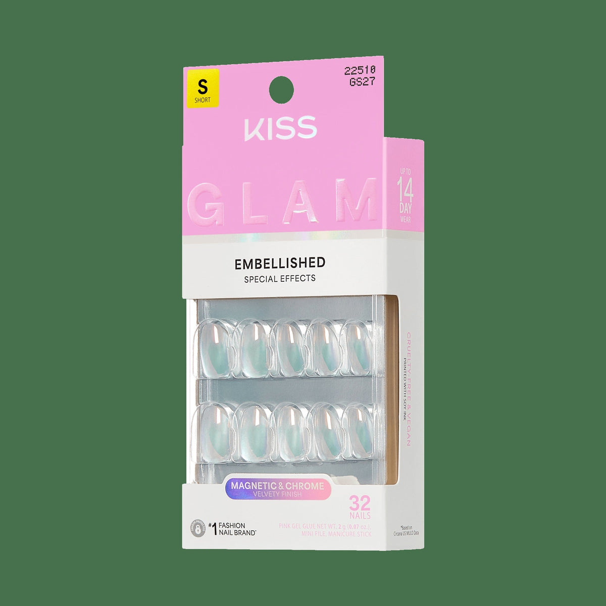 Kiss Glam Embellished Press On Fake Glue Nails - Celestique | Design, Blue, Short, Round