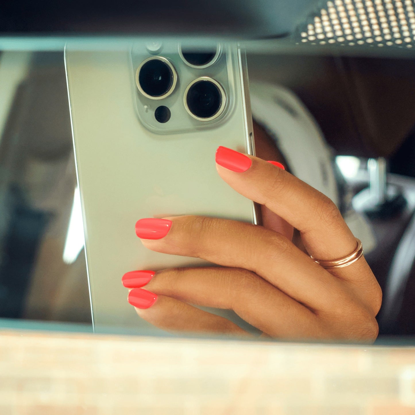 Impress Color No Glue Fake Press On Nails - Happier Vibes | Solid, Orange, Short, Squoval, Manicure