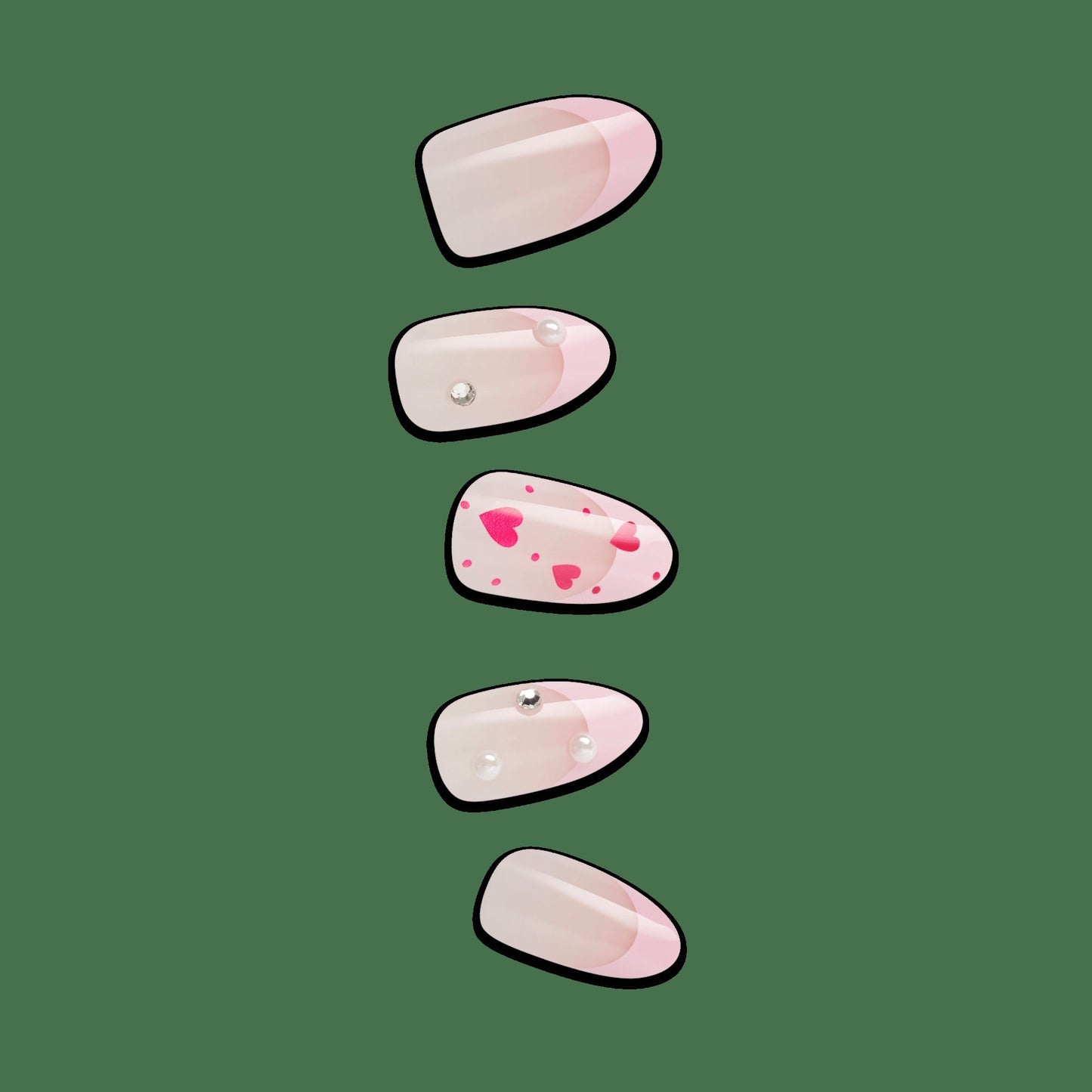 Impress Design No Glue Fake Press On Nails - Still The One | 3D & Jewel French Design, Pink, Medium, Almond, Manicure