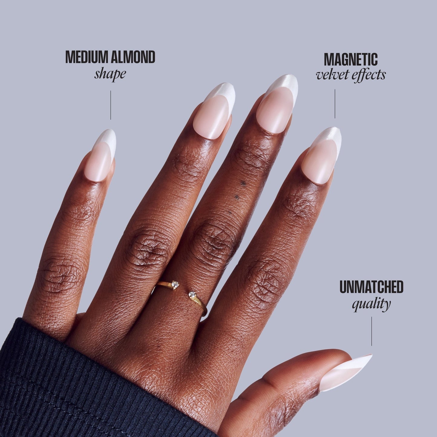 Kiss Core Magnetic Press On Fake Glue Nails - Patchouli | French Tips, Silver, Medium, Almond