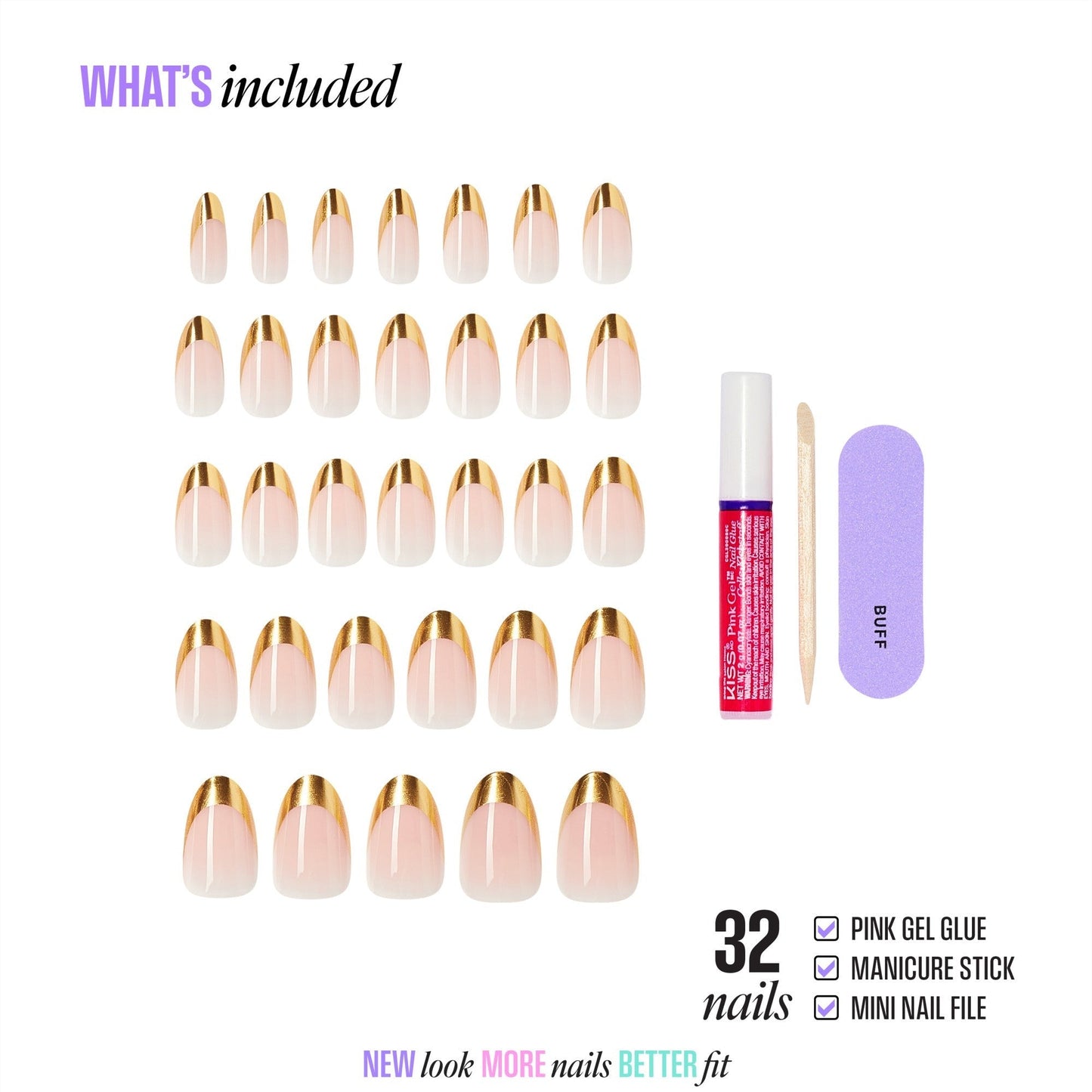 Kiss Core Design Press On Fake Glue Nails - Together | French, Gold, Medium, Almond