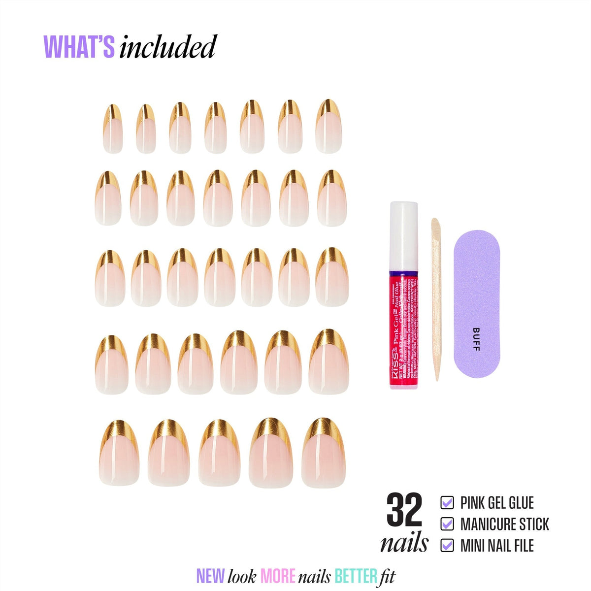 Kiss Core Design Press On Fake Glue Nails - Together | French, Gold, Medium, Almond