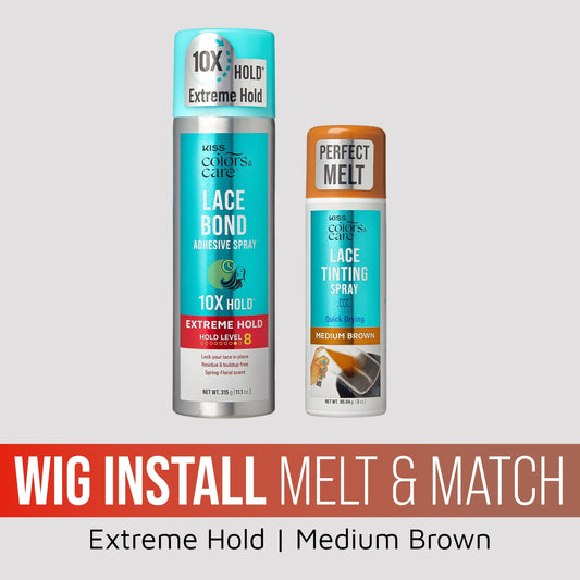 Kiss Colors & Care Wig Install Melt & Match Bundle - Extreme Hold Lace Bond & Medium Brown Lace Tinting Spray