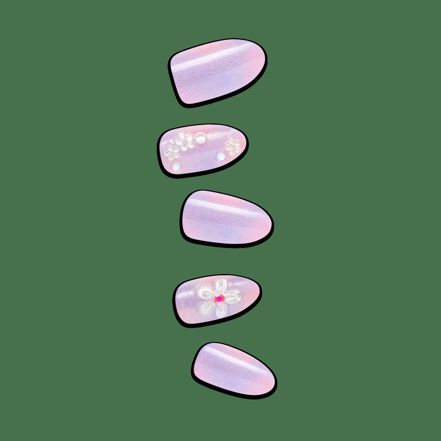 Impress Premium No Glue Fake Press On Nails - Pick Me First | 3D & Jewel Design, Multicolor, Medium, Oval, Manicure