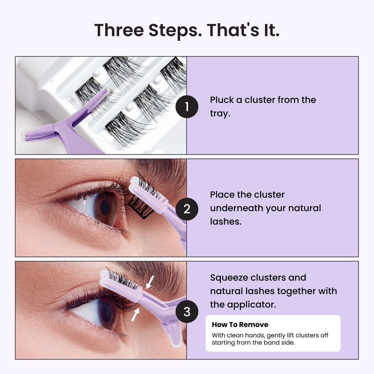 Impress Falsies Pre-Glued False Eyelashes Starter Kit - Classic Volume | 36 Lash Clusters, With Applicator, 12mm-14mm