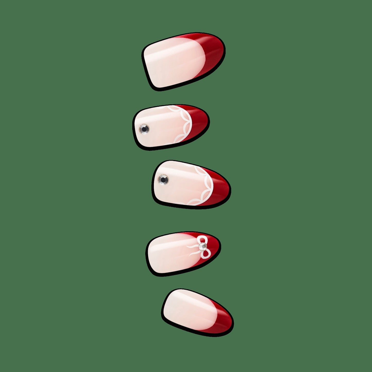 Impress Design No Glue Fake Press On Nails - Buzz | French Design, Red, Medium, Almond, Manicure
