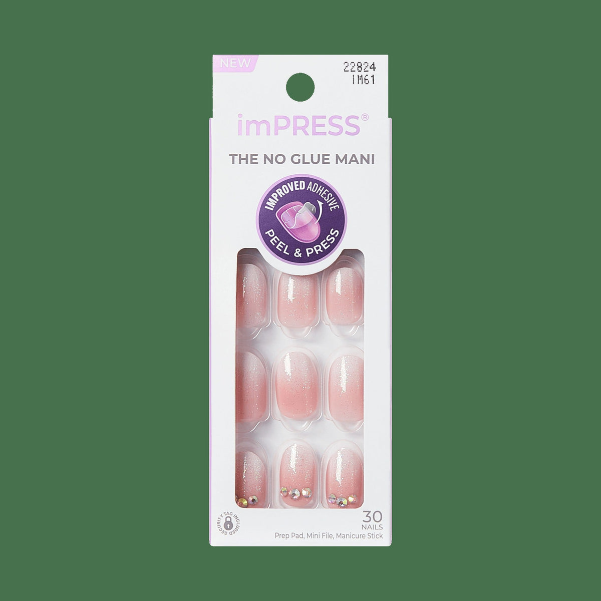 Impress Design No Glue Fake Press On Nails - Even Better | 3D & Jewel Design, Pink, Short, Oval, Manicure