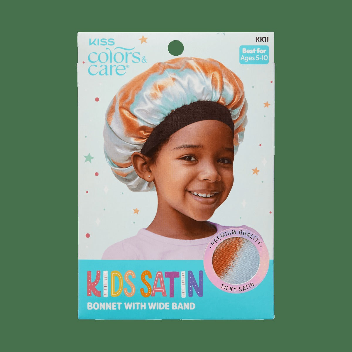Kiss Colors & Care Kids Satin Wide Band Bonnet - Tie Dye Orange Blue | Age 5-10, Silk Bonnet, Sleep Bonnet, Hair Accessories