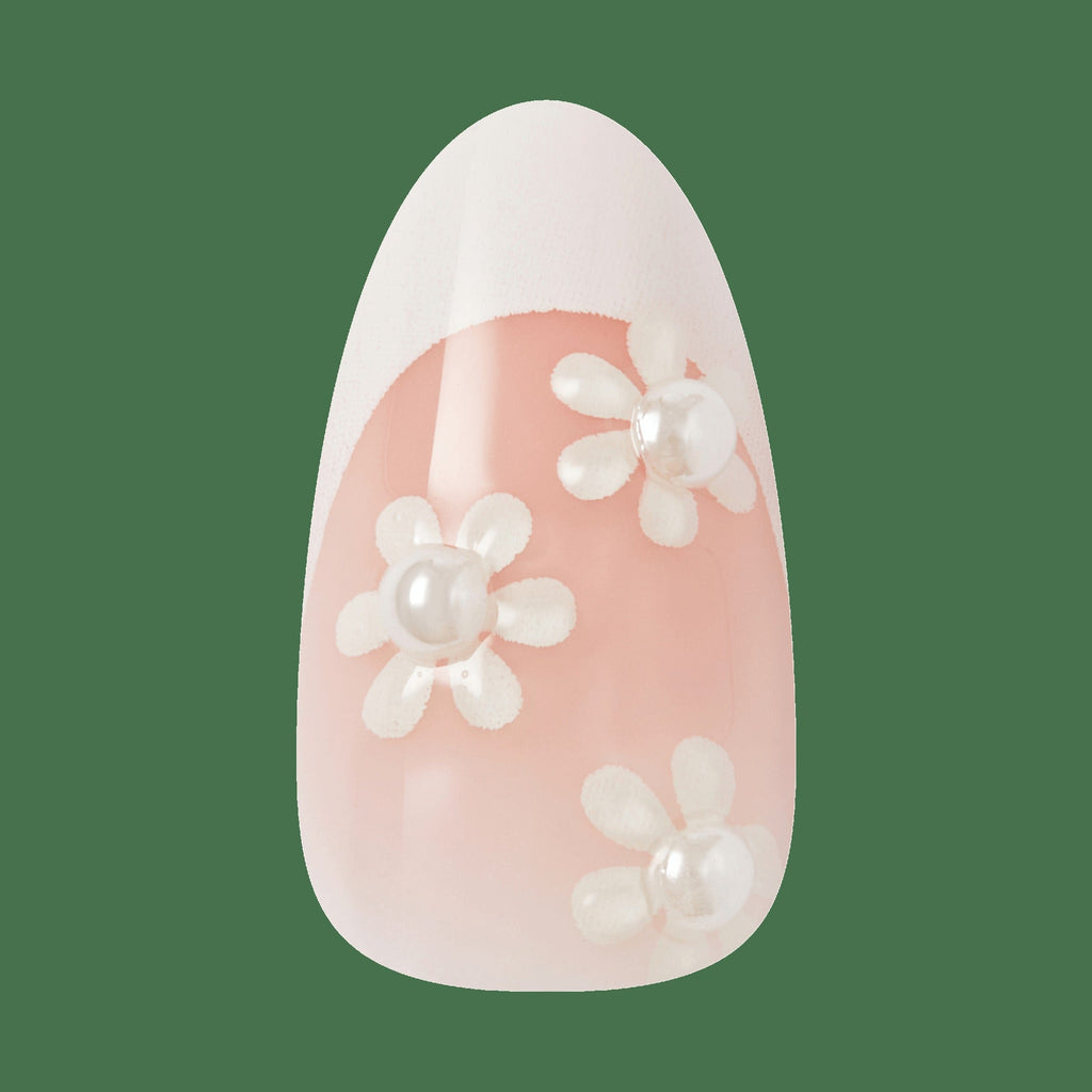 Kiss Glam Jeweled Press On Fake Glue Nails - Crystal Bloom | 3D & Jeweled French Design, White, Medium, Almond