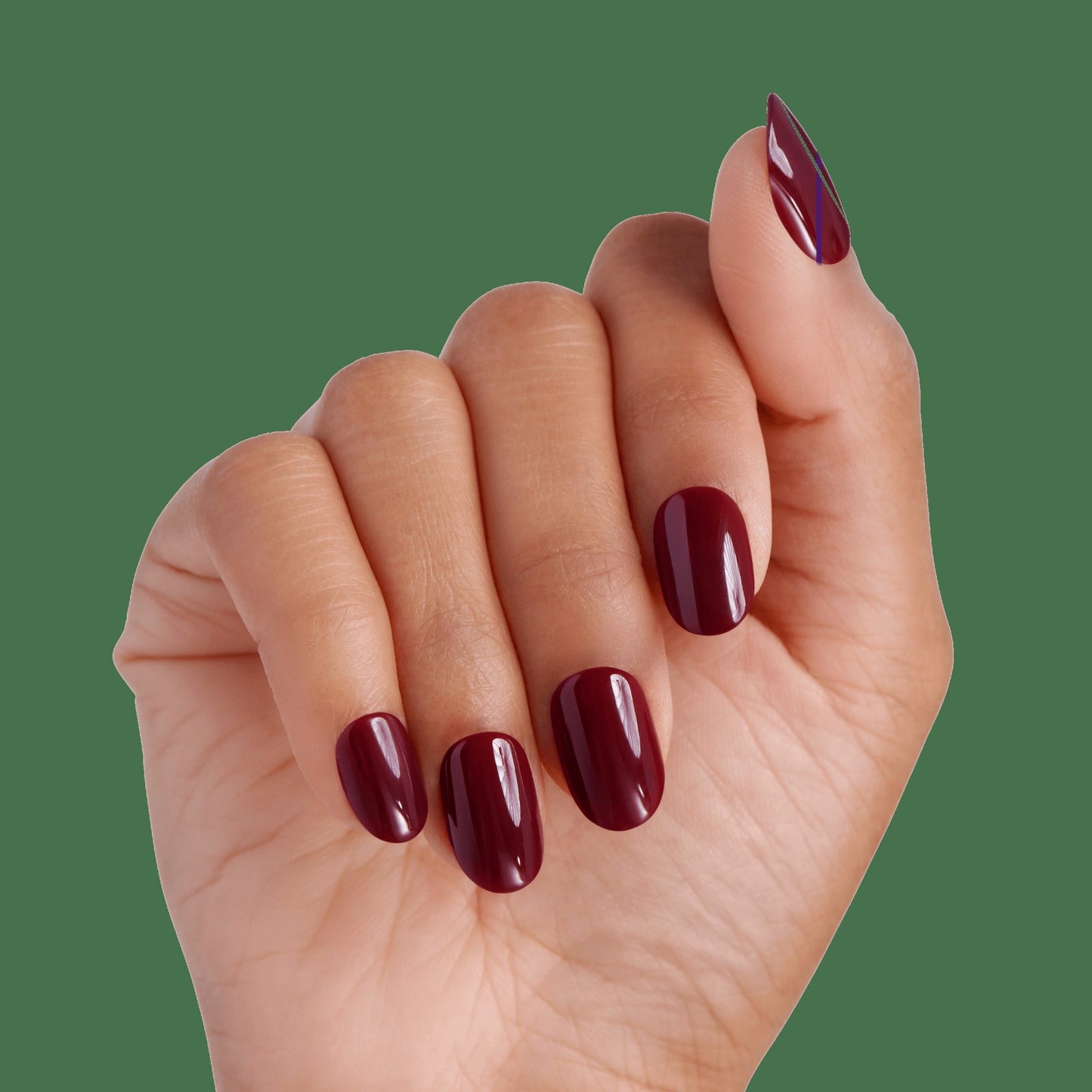 Impress Color No Glue Fake Press On Nails - Over You | Solid, Red, Short, Oval, Manicure