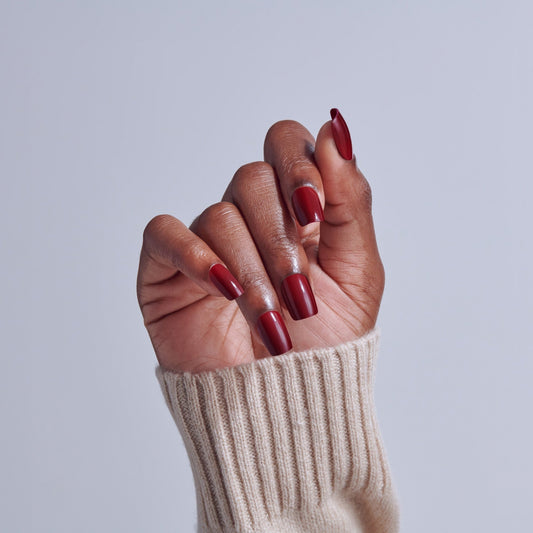 Kiss Core Color Press On Fake Glue Nails - Sprightly | Solid, Red, Short, Squoval