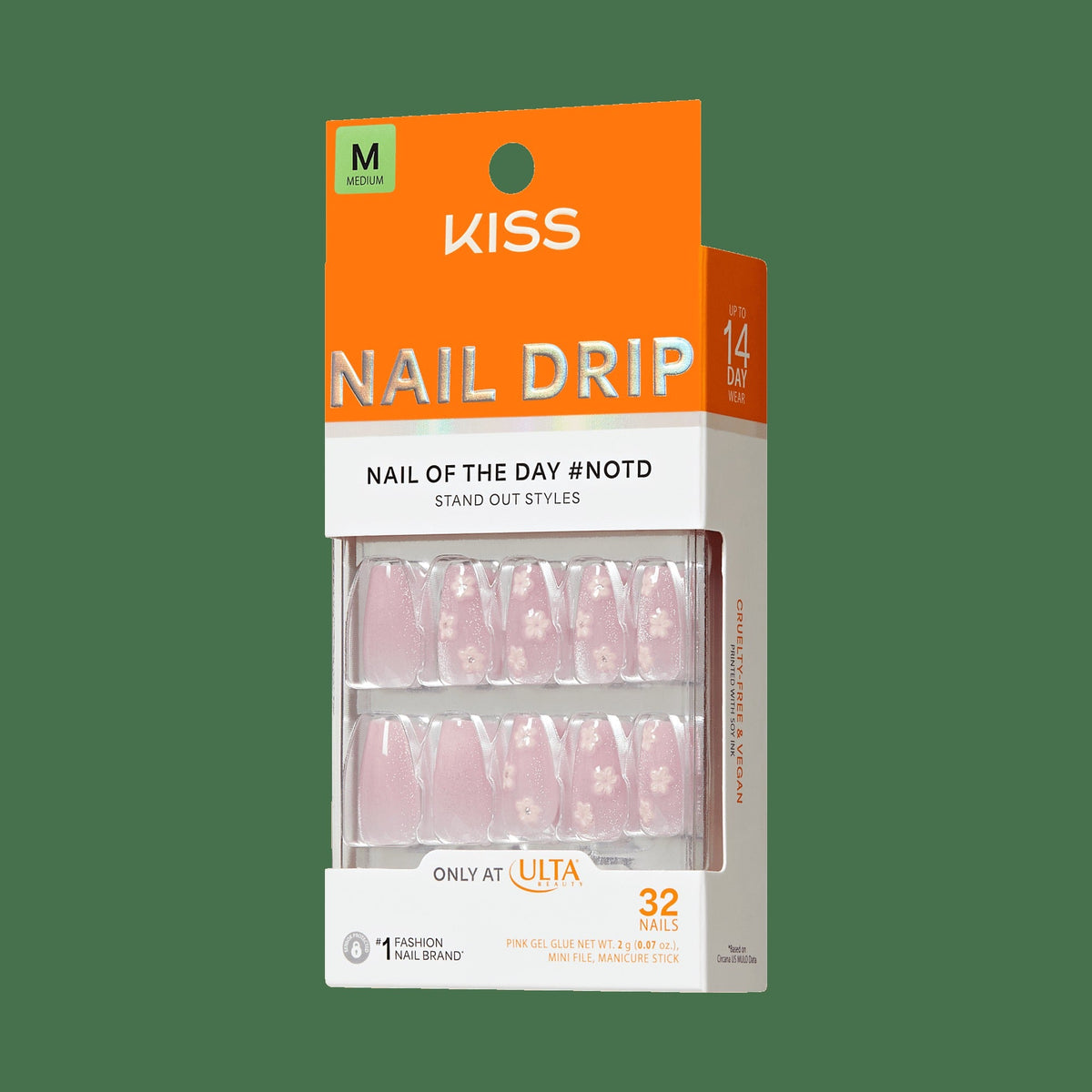Kiss Nail Drip Press On Fake Glue Nails - Harmonious | 3D & Jewel Design, Pink, Medium, Coffin