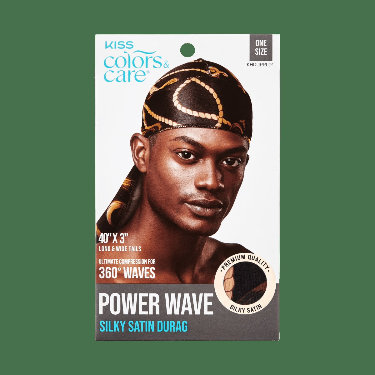 Kiss Colors & Care Power Wave Silky Satin Pattern Durag - Black & Gold | Silk Durag, Wave Cap, One Size, Hair Accessories