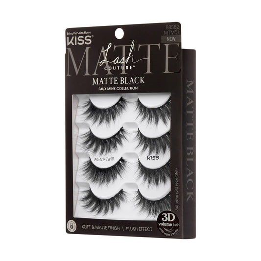 Kiss Lash Couture Matte Black False Eyelashes Multipack - Matte Twill | 4 Pairs, Strip Lashes, 14mm