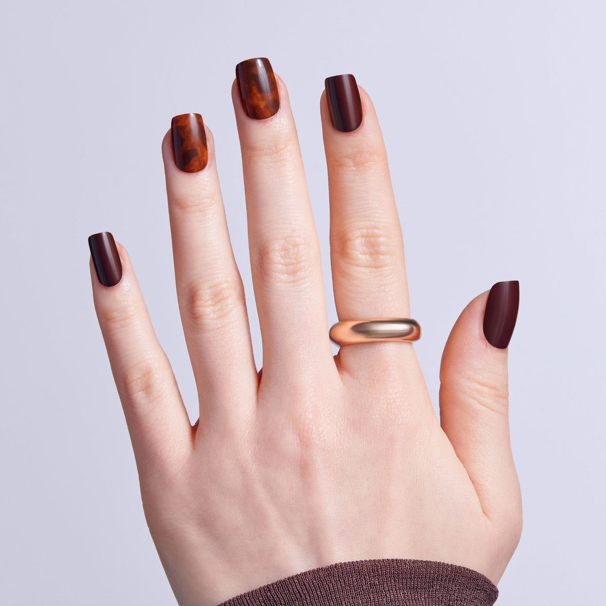 Kiss Core Design Press On Fake Glue Nails - Fallen For You | French Design, Brown, Short, Squoval