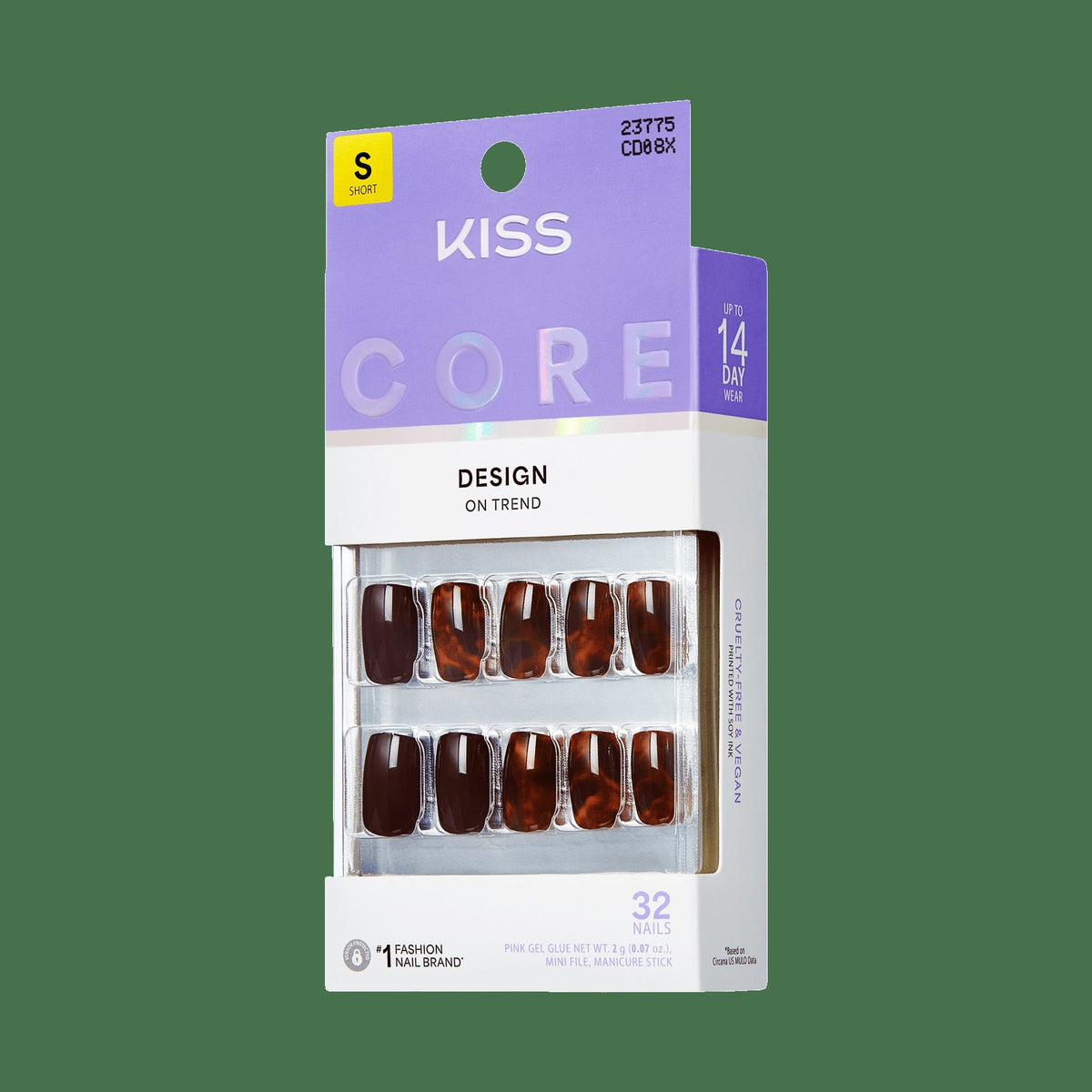 Kiss Core Design Press On Fake Glue Nails - Fallen For You | French Design, Brown, Short, Squoval