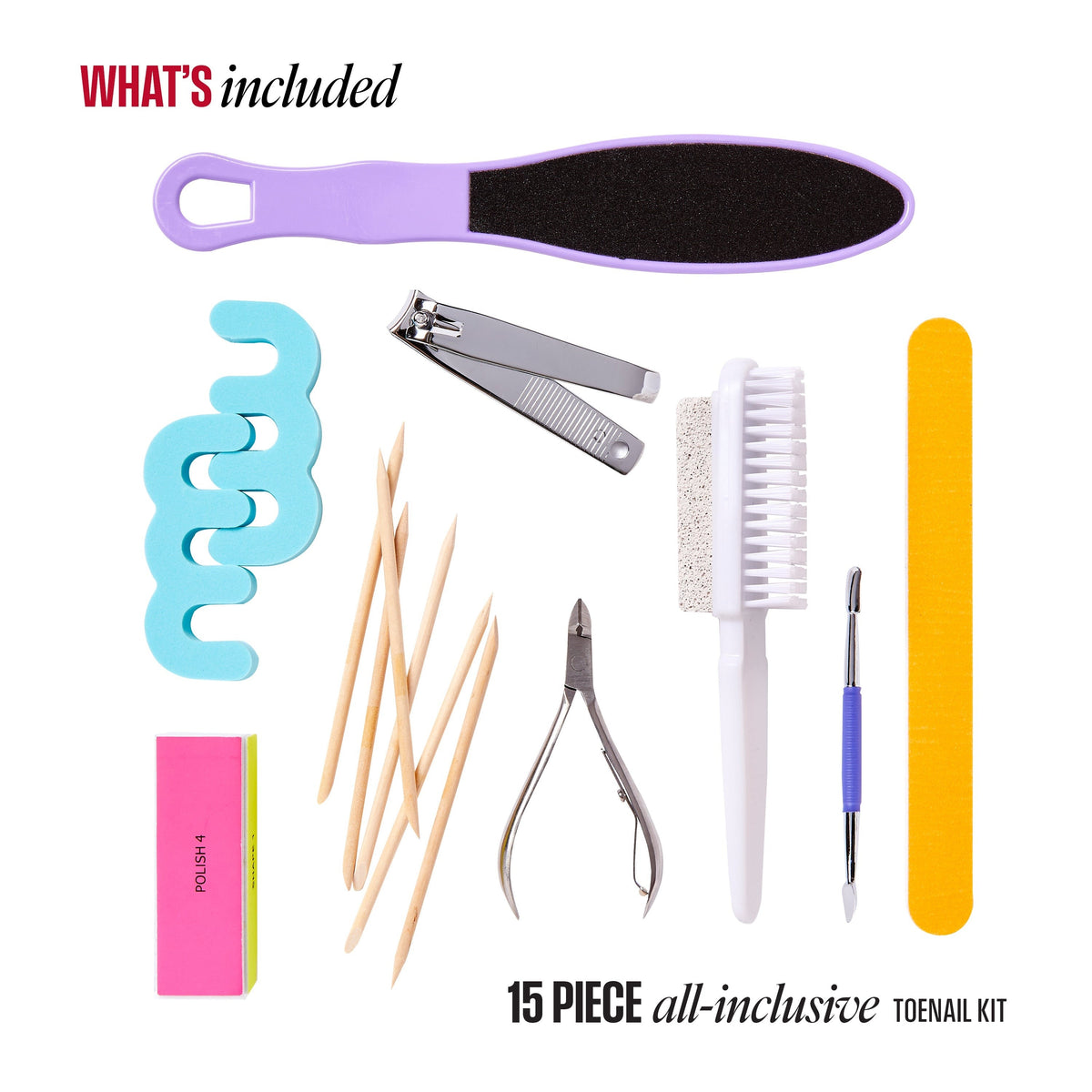 Kiss Professional Pedicure Toenail Kit | Starter Kit, 15 Pieces, Includes Travel Pouch