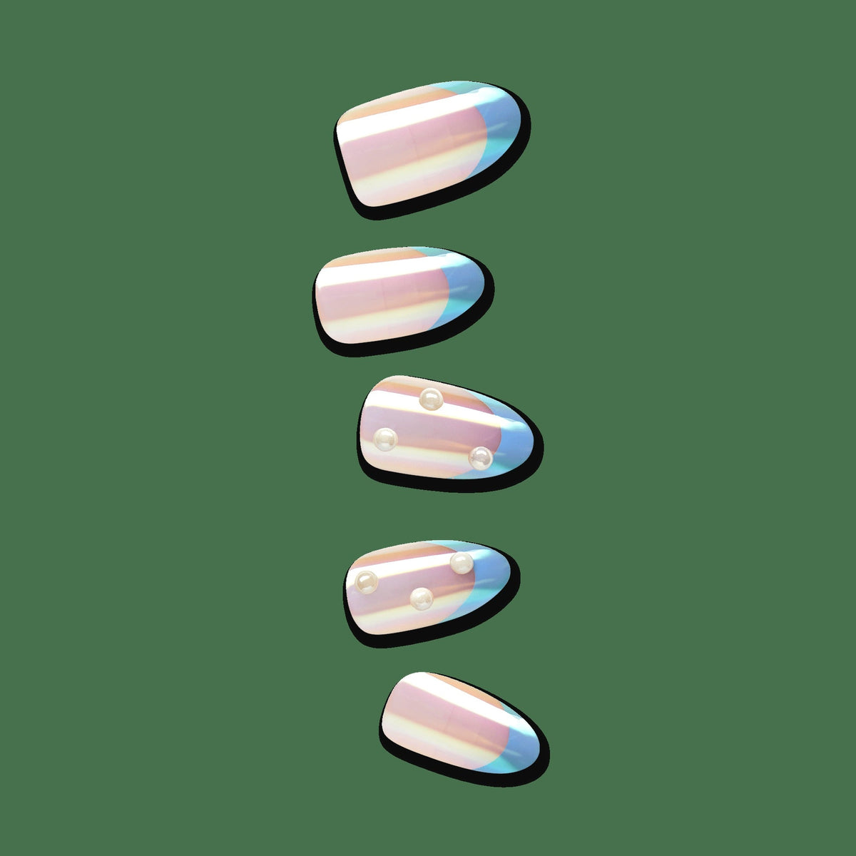 Impress Premium No Glue Fake Press On Nails - Best Life | 3D & Jewel French, Metallic Blue, Medium, Almond, Manicure