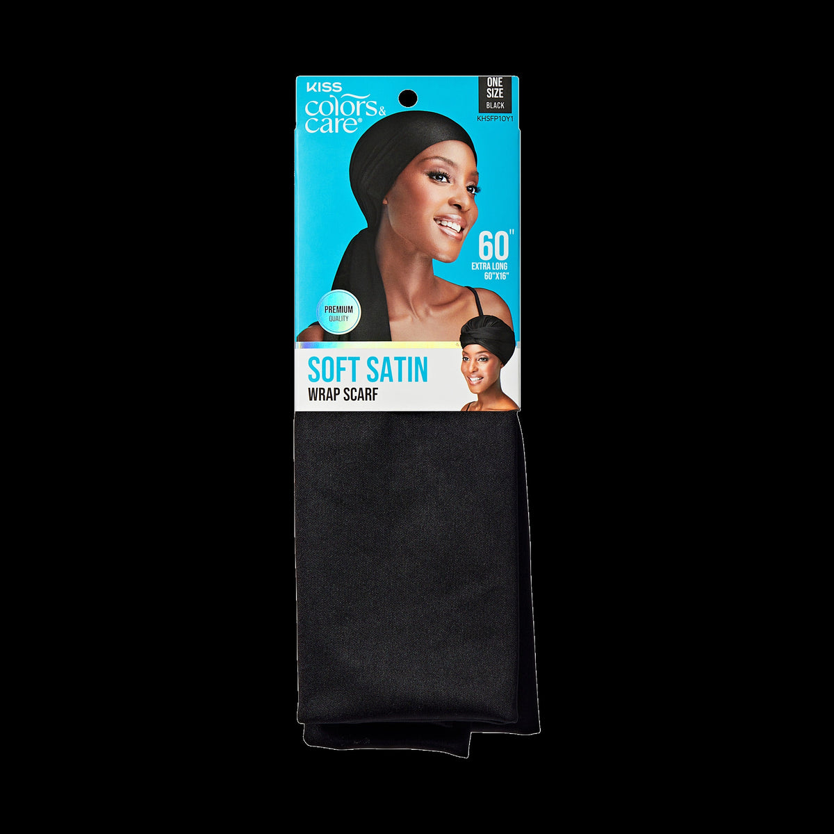 Kiss Colors & Care Satin Wrap Scarf - Black | Head Scarf, Hair Scarf, 60"L x 16"W, Hair Accessories