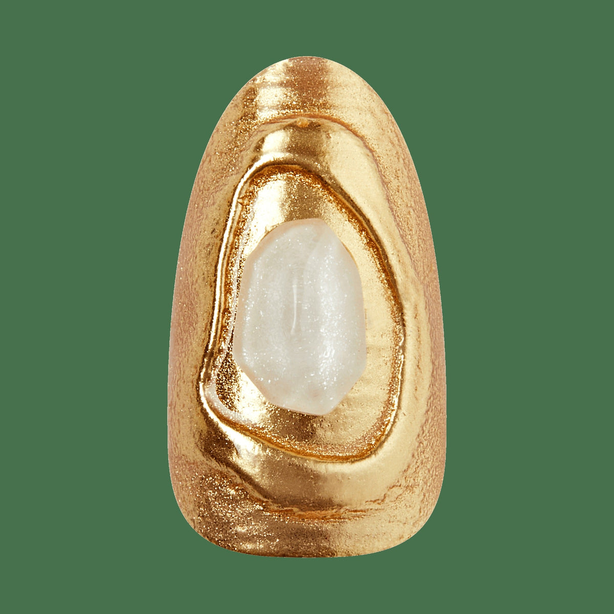 Kiss Luxe Press On Fake Glue Nails - Blossom Tide | 3D & Jewel Design, Gold, Medium, Almond