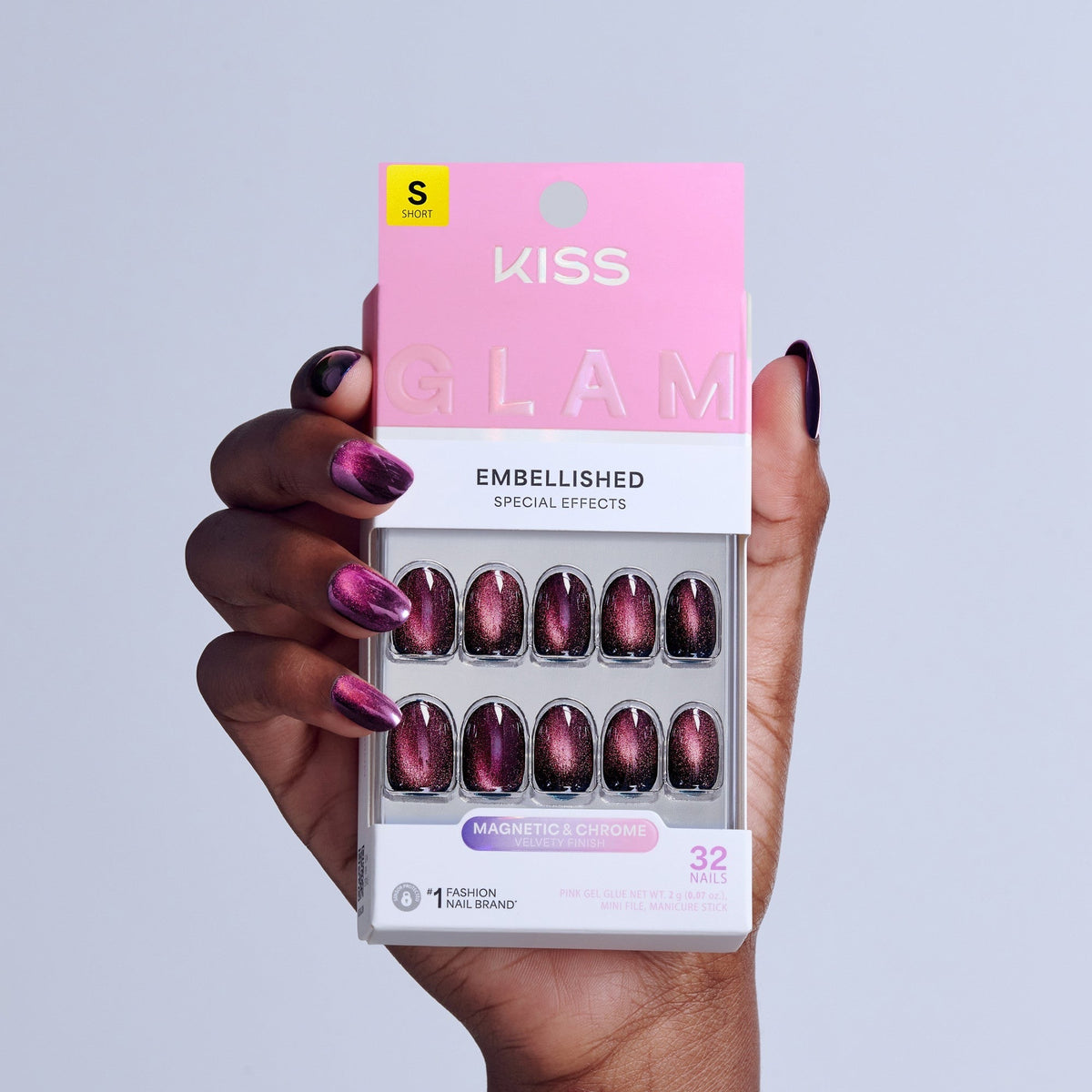 Kiss Glam Embellished Press On Fake Glue Nails - Simple Joys | Design, Purple, Short, Round