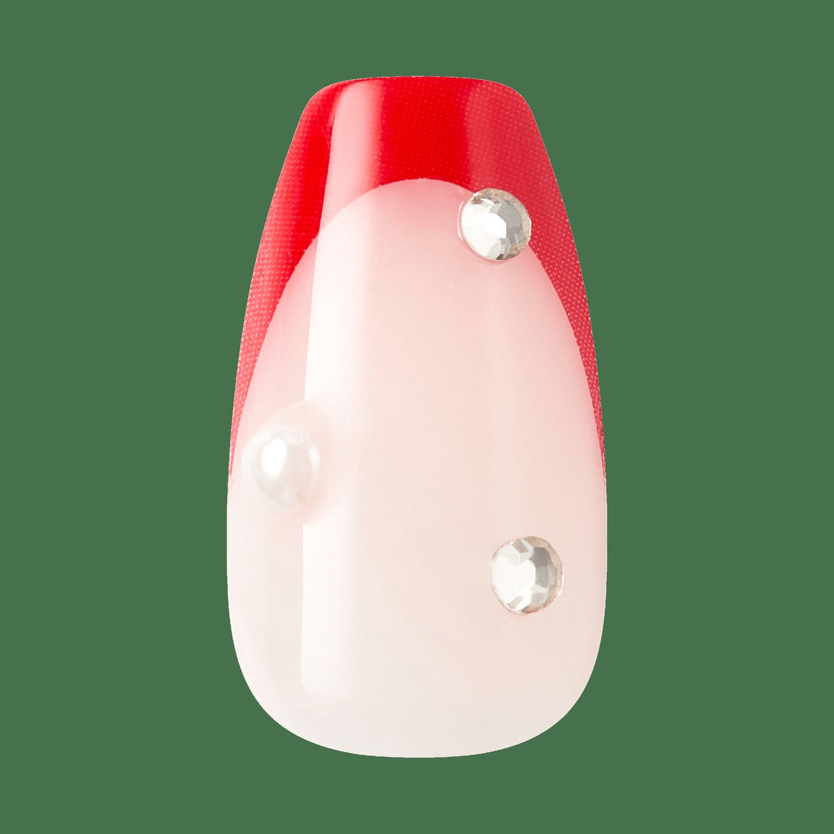 Impress Design No Glue Fake Press On Nails - Happy World | 3D & Jewel French, Red, Medium, Coffin, Manicure