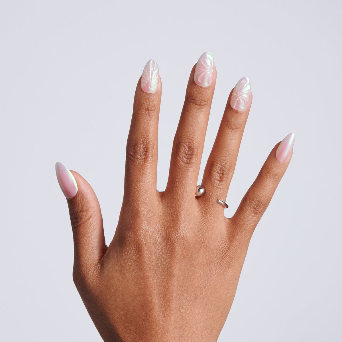 Kiss Glam Jeweled Press On Fake Glue Nails - Pearl Dust | 3D & Jewel Design, Pink, Medium, Almond