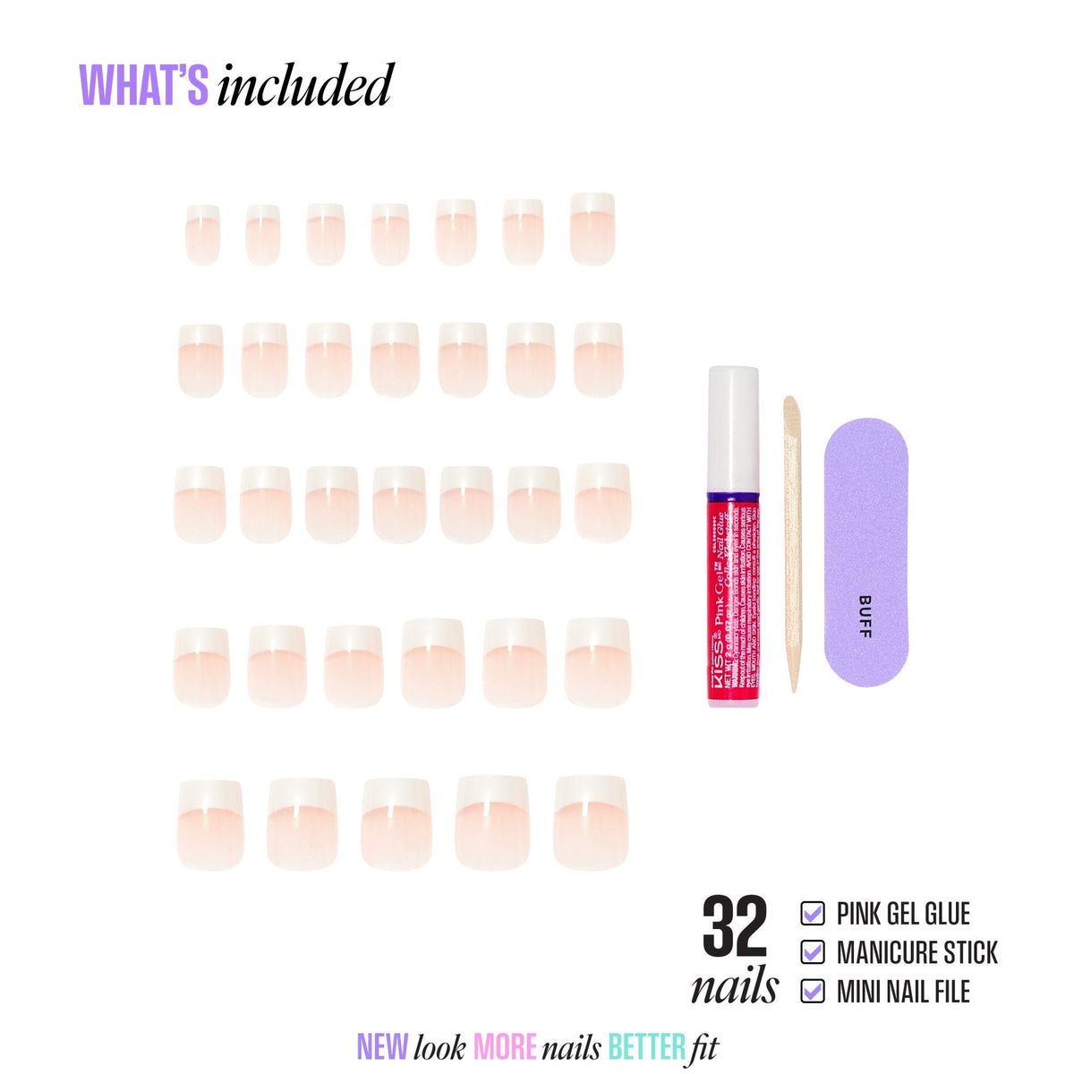 Kiss Core French Press On Fake Glue Nails - I Wish | French Tips, White, Real Short, Square
