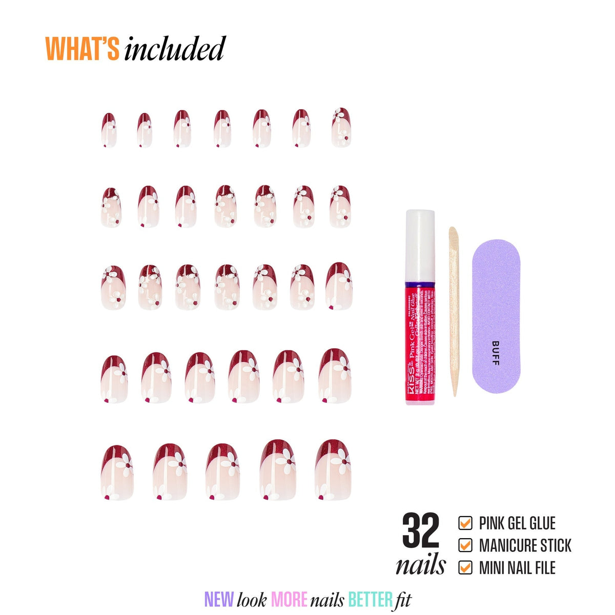 Kiss Nail Drip Press On Fake Glue Nails - Like-Minded | 3D & Jewel French Design, Red, Medium, Almond